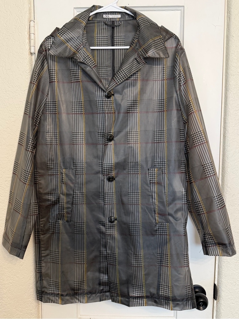 Zara Gray Glen Plaid Rain Coat with Yellow Windowpane
